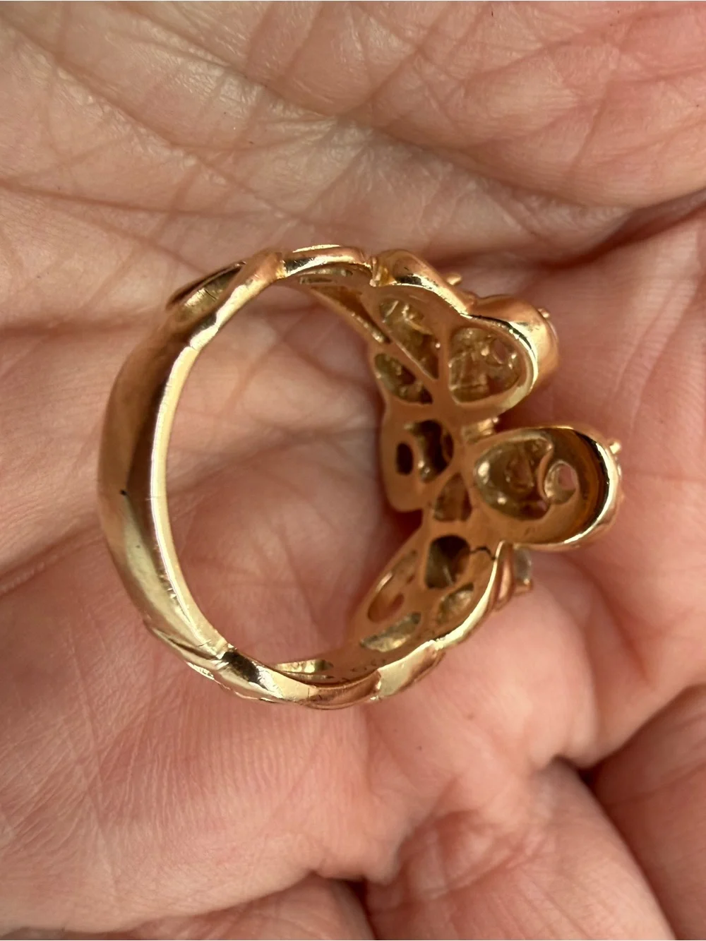 Gold Floral Cluster Ring with 8 Diamonds - Women's Gold Ring - Picture 5 of 6
